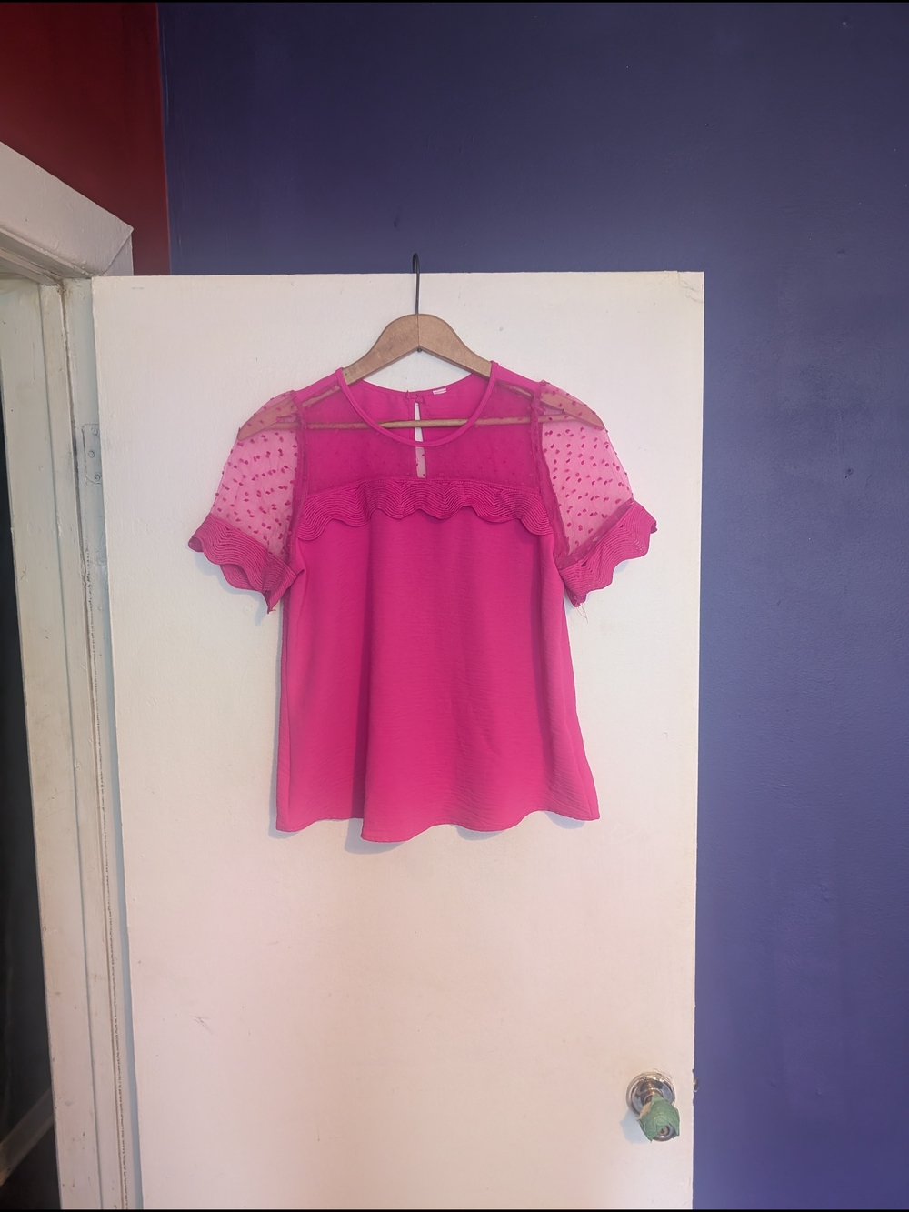 Fuchsia Ruffle Mesh Sleeve Top - Picture 2 of 5